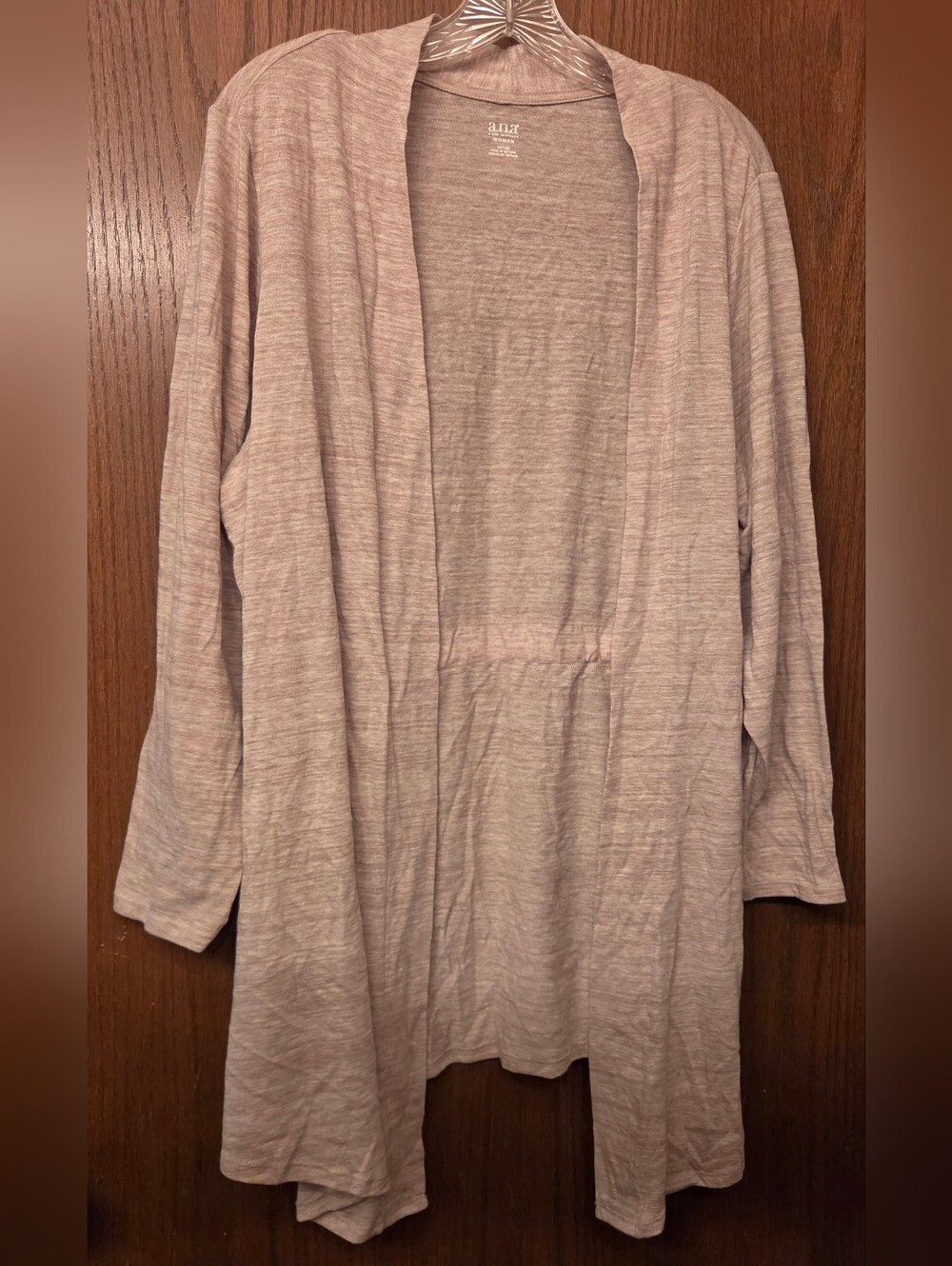 Ana Lightweight Tan Open Front Hi-Lo Cardigan Women's 1X - Picture 2 of 9